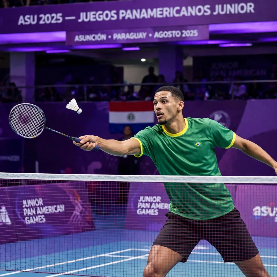 Deivid Silva playing a forehand drive at the net at the Junior Pan American Games in Asuncion (AI-generated) Deivid Silva playing a forehand drive at the net at the Junior Pan American Games in Asuncion (AI-generated)
