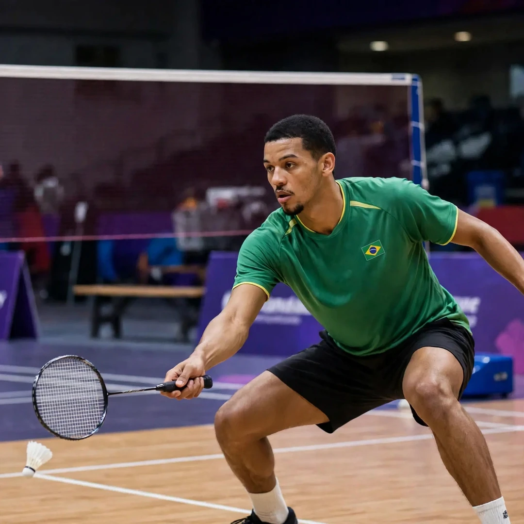 Deivid Silva playing a low backhand defensive return in front of his body, racket in his right hand (AI-generated) Deivid Silva playing a low backhand defensive return in front of his body, racket in his right hand (AI-generated)