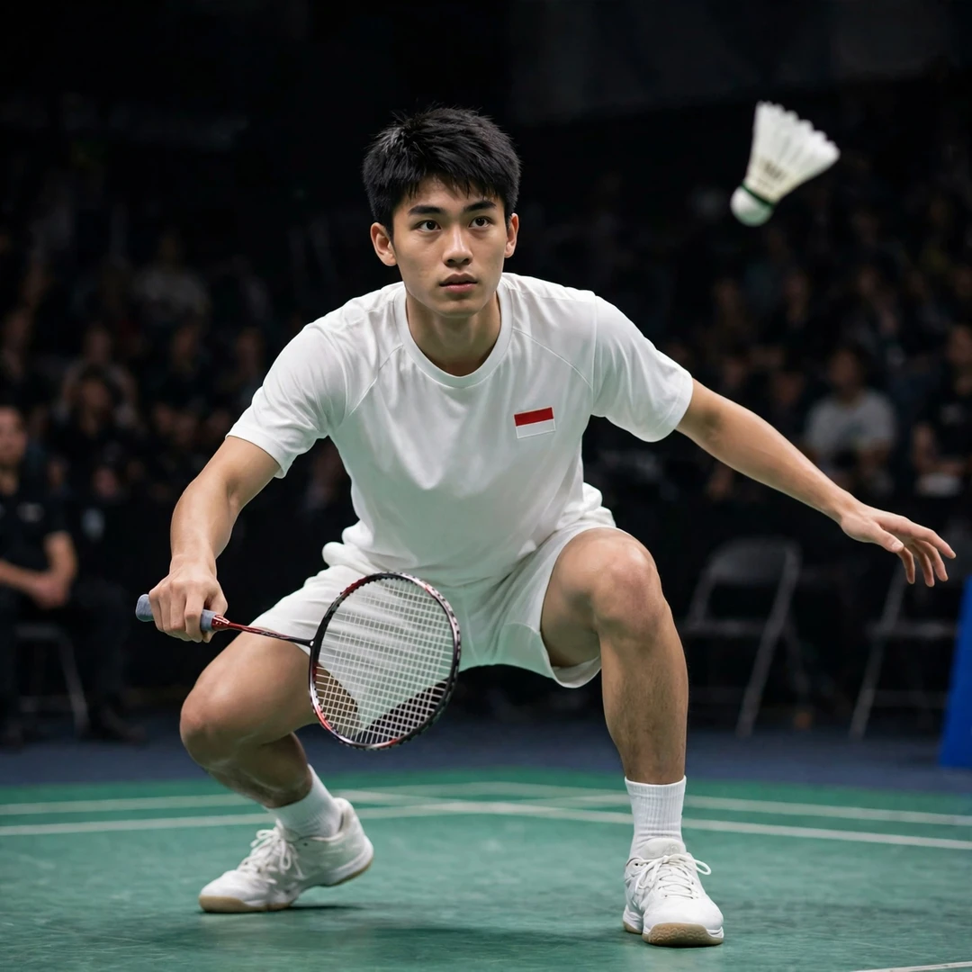 Dendi Triansyah in a low defensive crouch (AI-generated) Dendi Triansyah in a low defensive crouch (AI-generated)