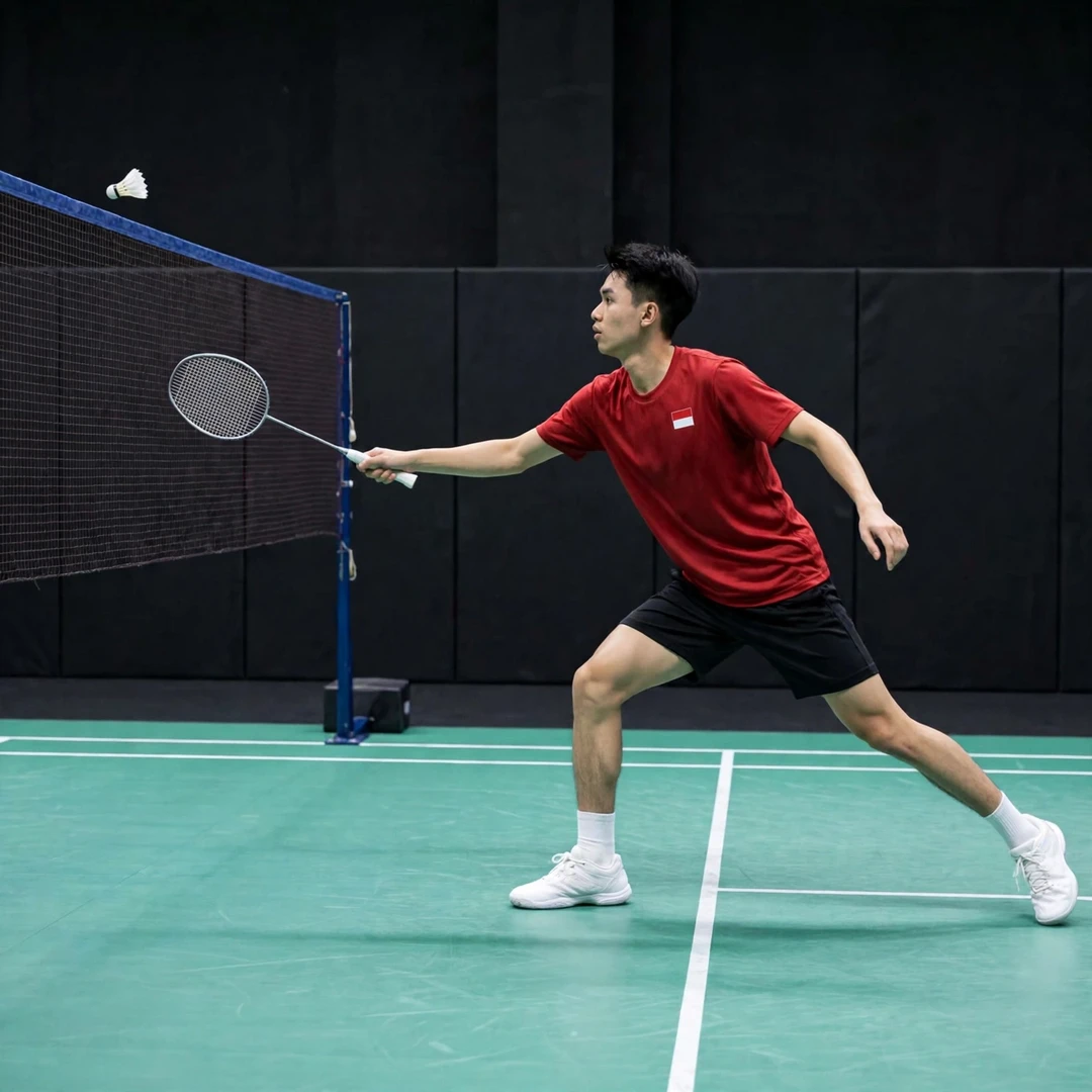 Dendi Triansyah playing a tumbling net shot (AI-generated) Dendi Triansyah playing a tumbling net shot (AI-generated)