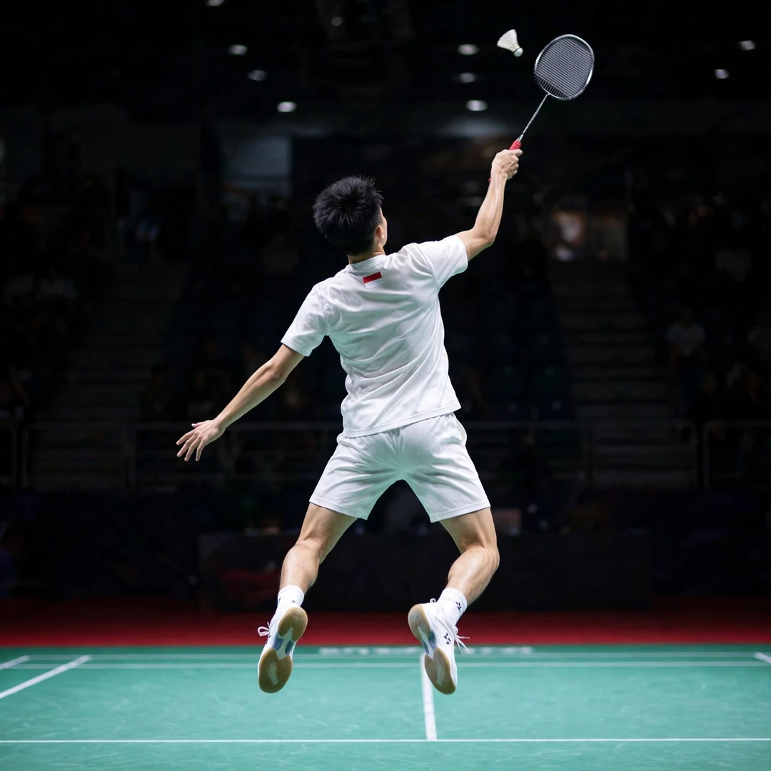 Dendi Triansyah hitting a jump smash (AI-generated) Dendi Triansyah hitting a jump smash (AI-generated)