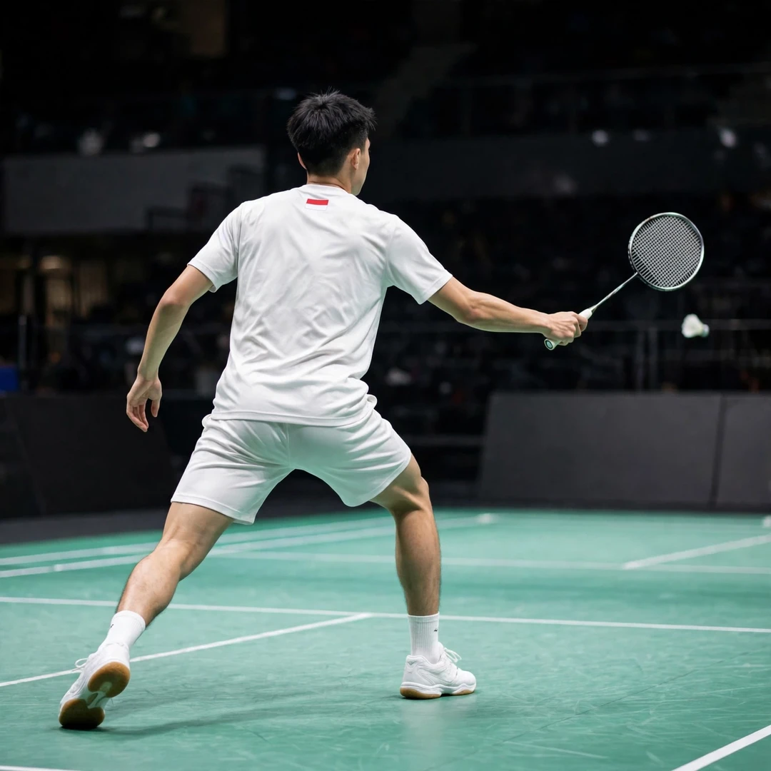 Dendi Triansyah playing a forehand drive, seen from behind (AI-generated) Dendi Triansyah playing a forehand drive, seen from behind (AI-generated)