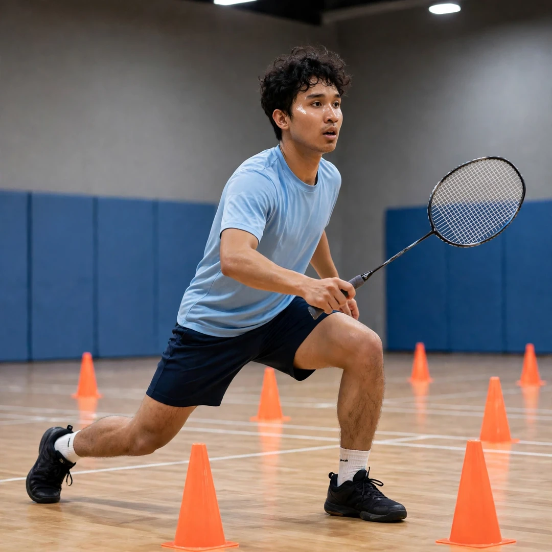 Dicky Dwi Pangestu in a footwork training drill (AI-generated) Dicky Dwi Pangestu in a footwork training drill (AI-generated)
