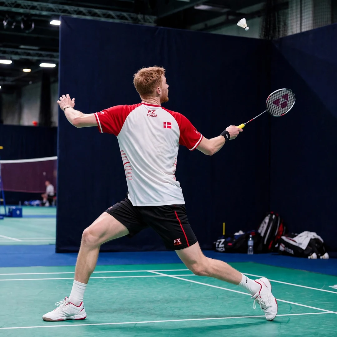 Ditlev Jaeger Holm playing a backhand from the rear court, seen from behind (AI-generated) Ditlev Jaeger Holm playing a backhand from the rear court, seen from behind (AI-generated)