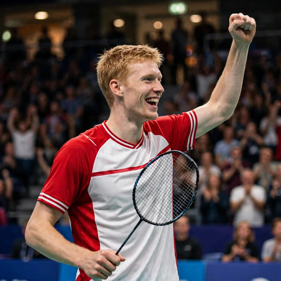 Ditlev Jaeger Holm celebrating a victory with a fist pump (AI-generated) Ditlev Jaeger Holm celebrating a victory with a fist pump (AI-generated)