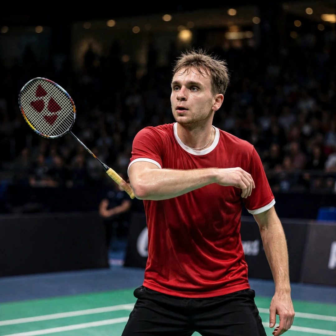 Dominik Kwinta playing a backhand clear (AI-generated) Dominik Kwinta playing a backhand clear (AI-generated)
