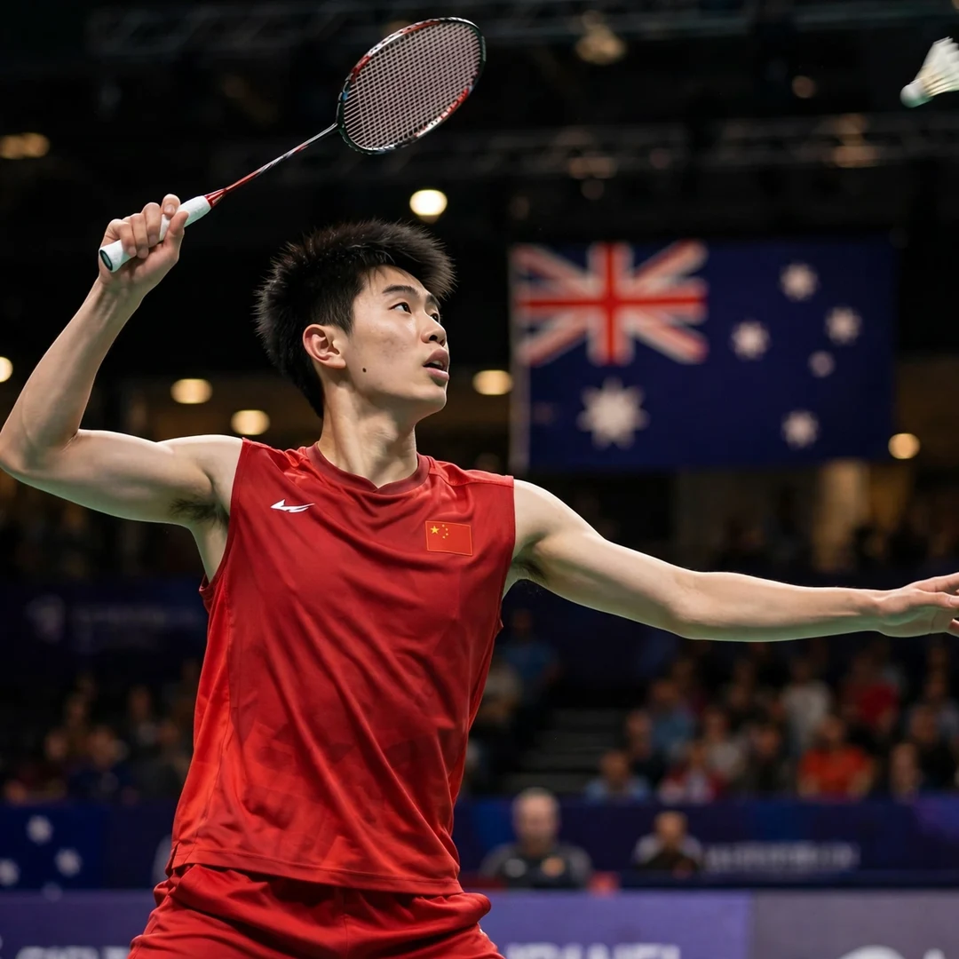 Dong Tian Yao Australian Open Sydney Dong Tian Yao playing an overhead shot at the 2026 Australian Open in Sydney (AI-generated)