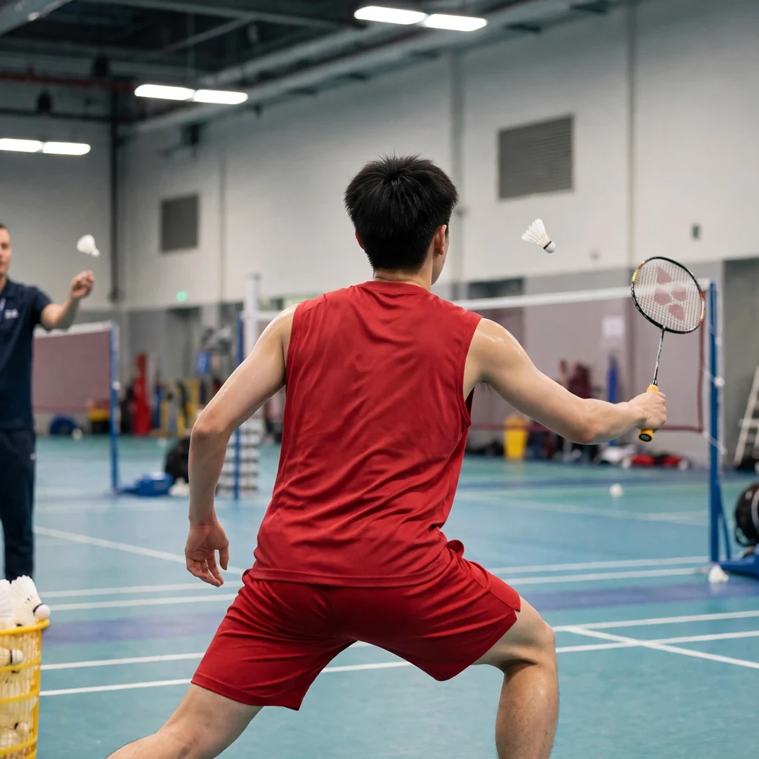 Dong Tian Yao national team training Dong Tian Yao in a multi-shuttle training drill with the China national team (AI-generated)