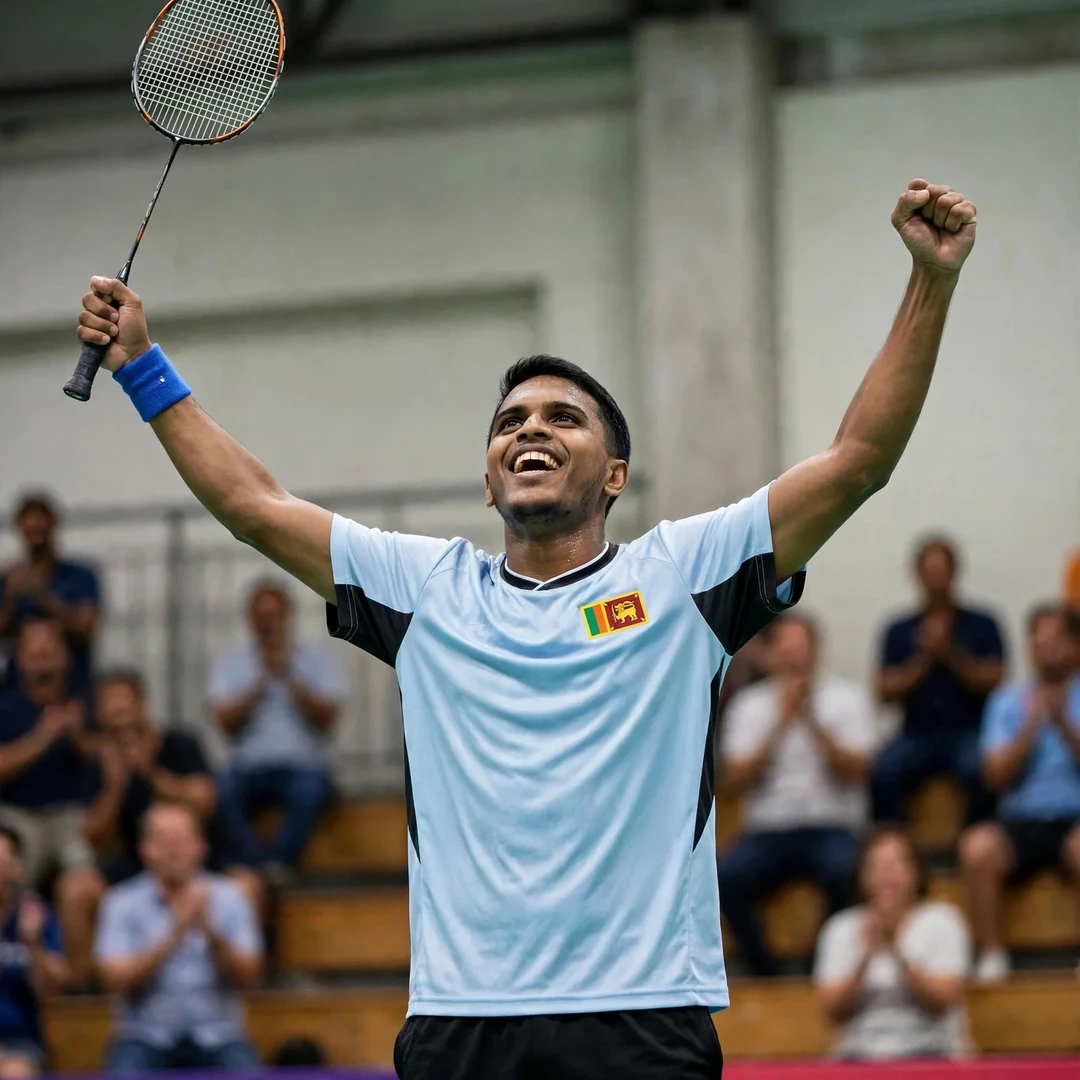 Dumindu Abeywickrama celebrating match point during his golden Latin American tour of 2025 (AI-generated)