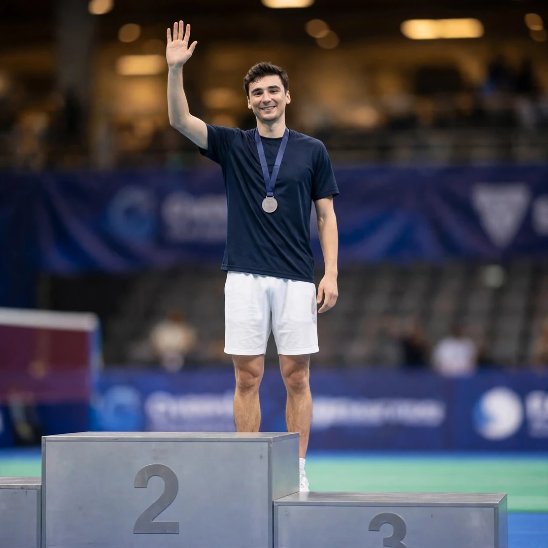 Enogat Roy on the podium with his World University Games silver medal (AI-generated) Enogat Roy on the podium with his World University Games silver medal (AI-generated)
