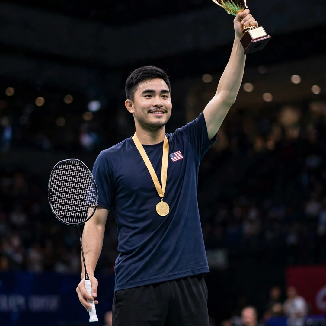 Enrico Keoni Asuncion holding a gold trophy on the podium (AI-generated) Enrico Keoni Asuncion holding a gold trophy on the podium (AI-generated)