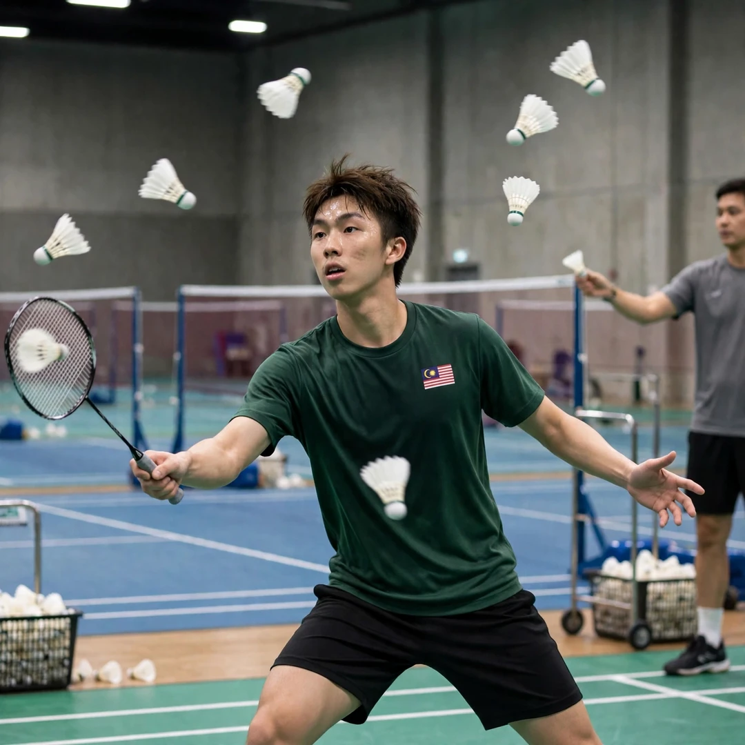Eogene Ewe in a multi-shuttle training drill (AI-generated) Eogene Ewe in a multi-shuttle training drill (AI-generated)