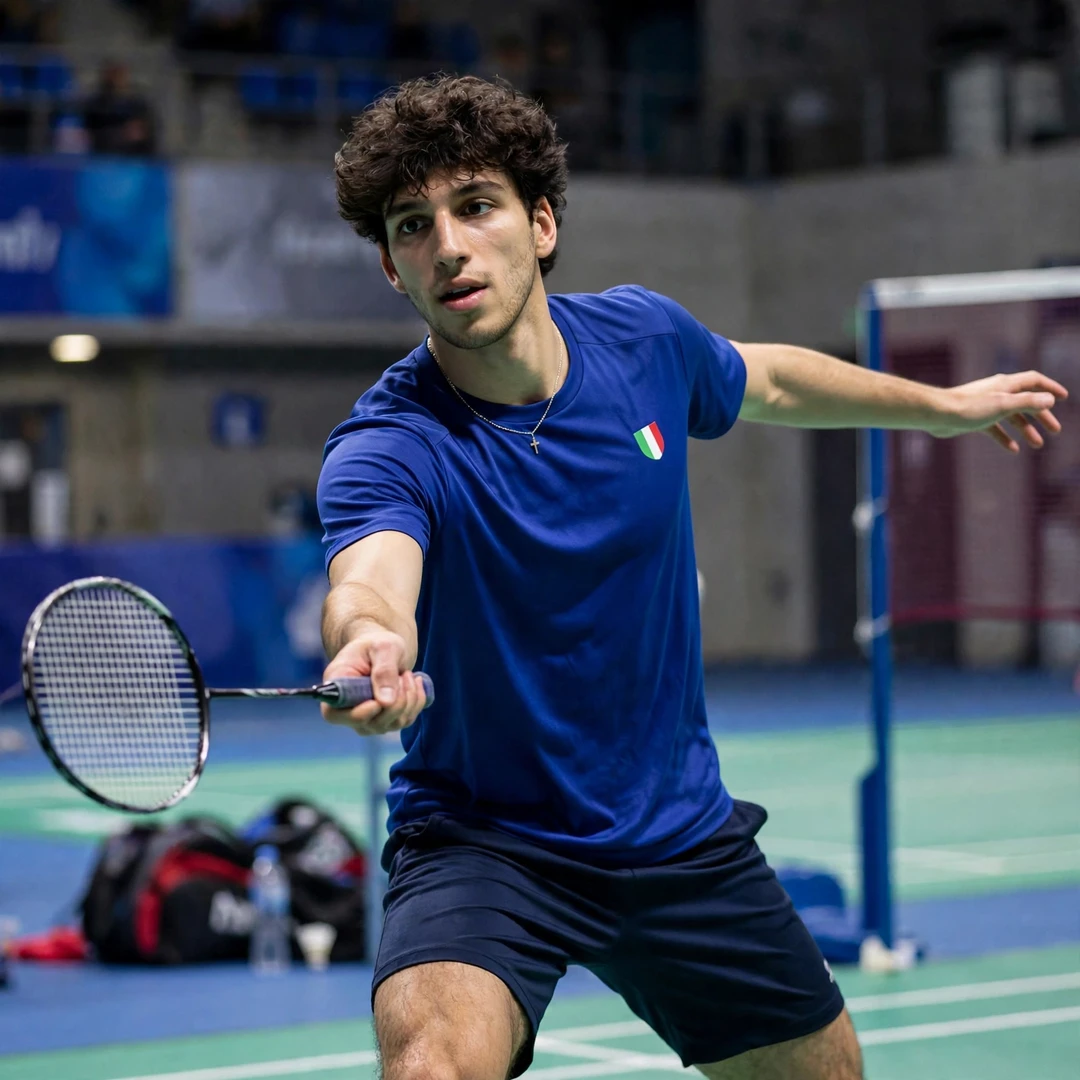 Fabio Caponio playing a backhand shot with his right hand (AI-generated) Fabio Caponio playing a backhand shot with his right hand (AI-generated)