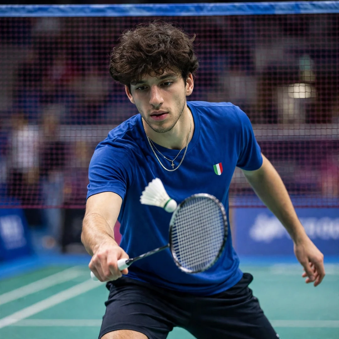Fabio Caponio playing a tight spinning net shot (AI-generated) Fabio Caponio playing a tight spinning net shot (AI-generated)