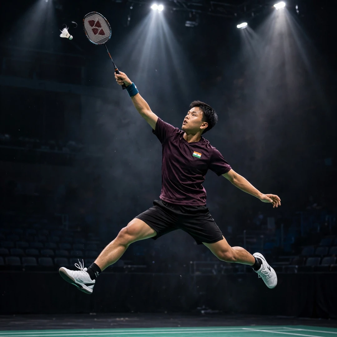Ginpaul Sonna India professional badminton player men's singles in action Ginpaul Sonna, Indian badminton player (AI-generated)