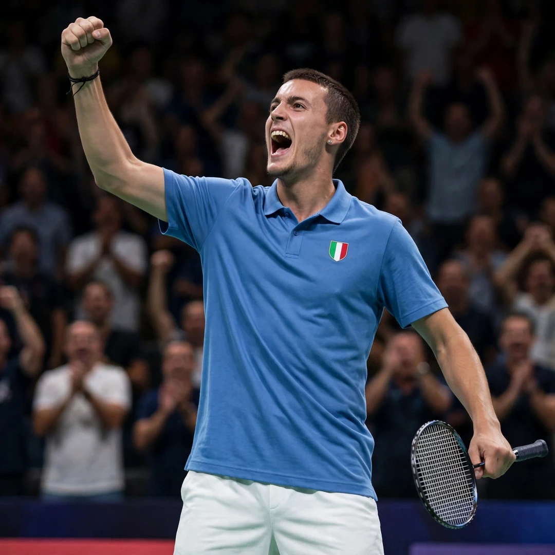 Giovanni Toti celebrating a match victory with a fist pump (AI-generated) Giovanni Toti celebrating a match victory with a fist pump (AI-generated)
