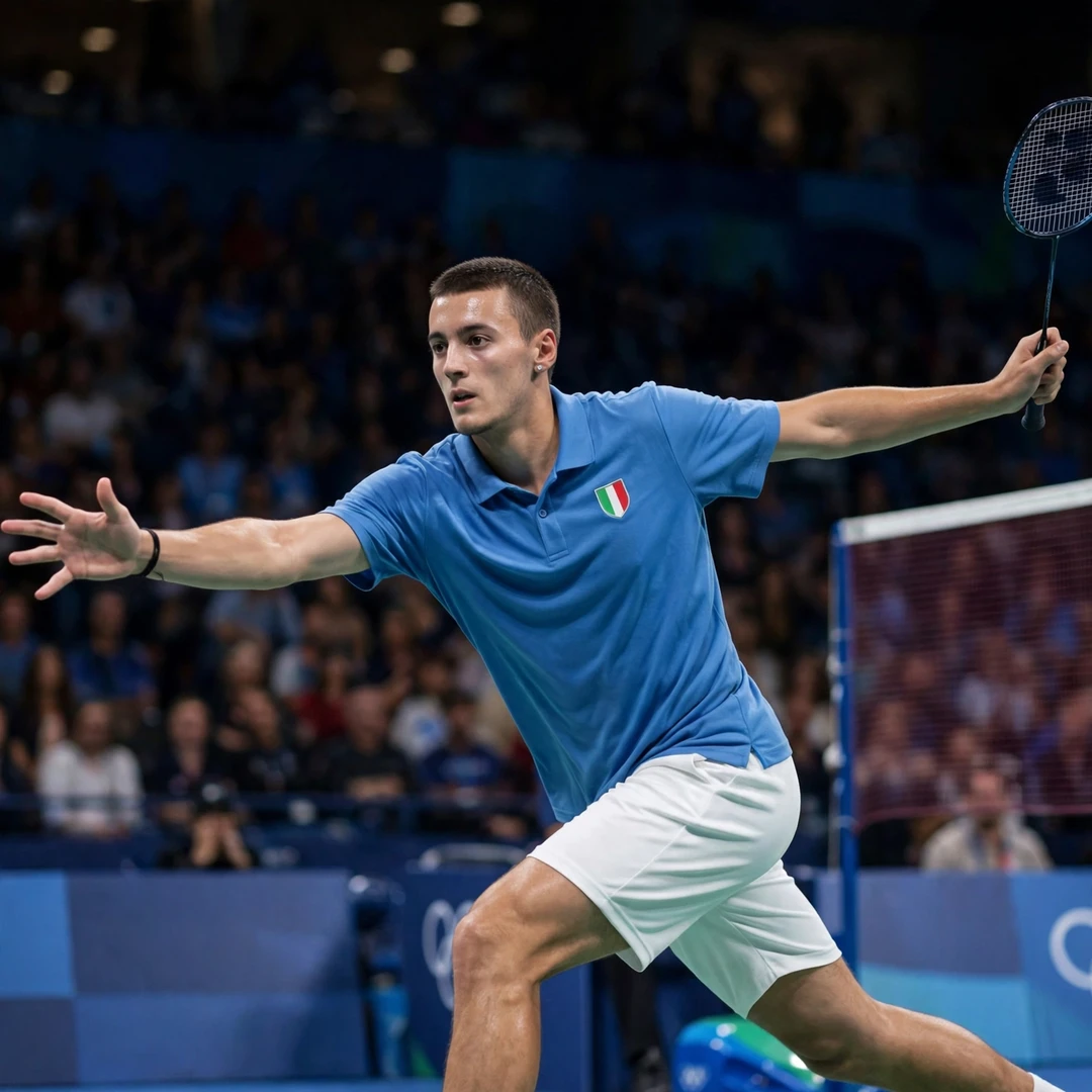 Giovanni Toti lunging at the net during the Paris 2024 Olympic Games (AI-generated) Giovanni Toti lunging at the net during the Paris 2024 Olympic Games (AI-generated)