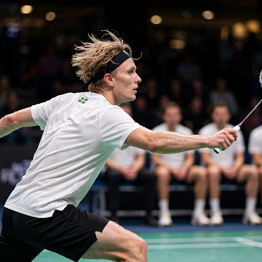 Gustav Bjorkler in action for Sweden at the Thomas Cup Finals (AI-generated) Gustav Bjorkler in action for Sweden at the Thomas Cup Finals (AI-generated)