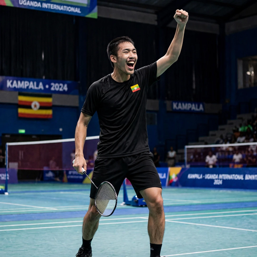 Hein Htut celebrating his Uganda International Series title in Kampala (AI-generated) Hein Htut celebrating his Uganda International Series title in Kampala (AI-generated)
