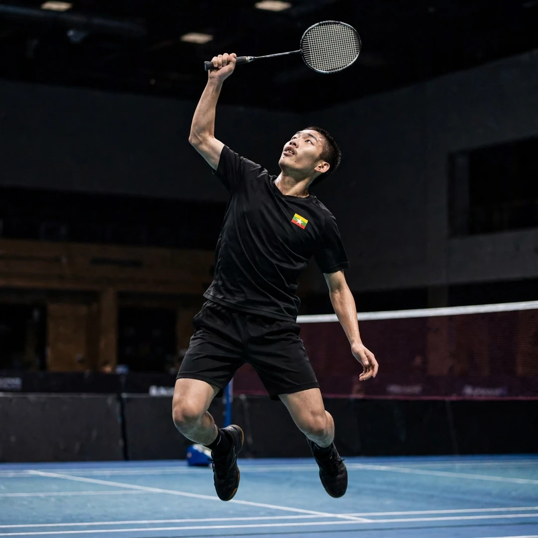Hein Htut hitting a jump smash (AI-generated) Hein Htut hitting a jump smash (AI-generated)