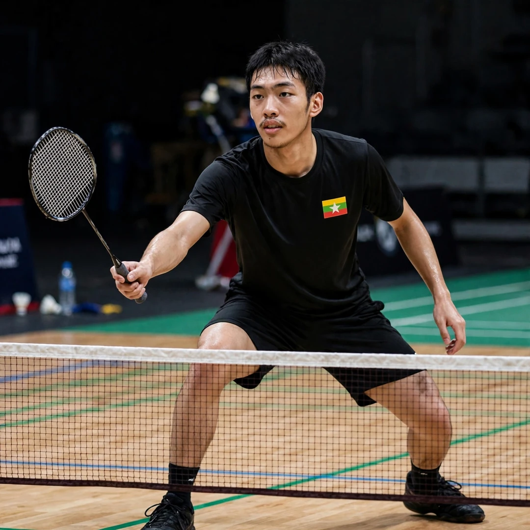 Hein Htut playing a spinning net shot (AI-generated) Hein Htut playing a spinning net shot (AI-generated)