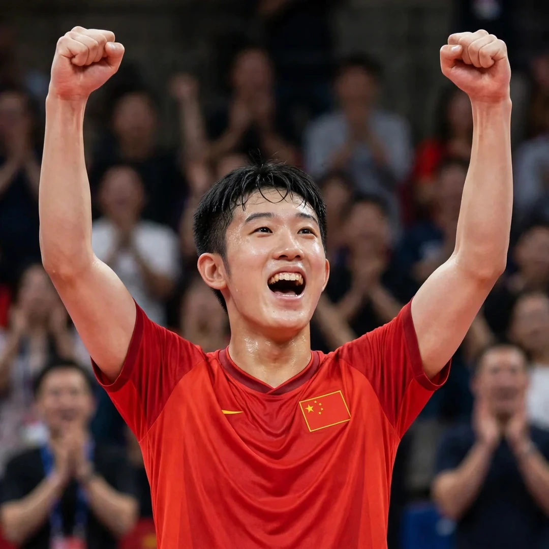 Hu Zhe An Arctic Open celebration Hu Zhe An celebrating a point at the 2026 Arctic Open (AI-generated)