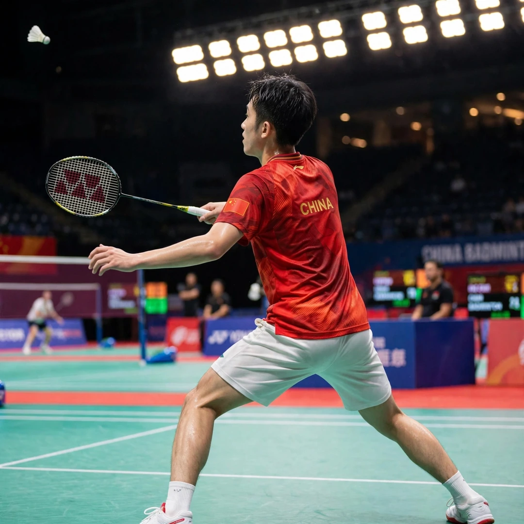 Hu Zhe An backhand Hu Zhe An playing a cross-court backhand clear (AI-generated)