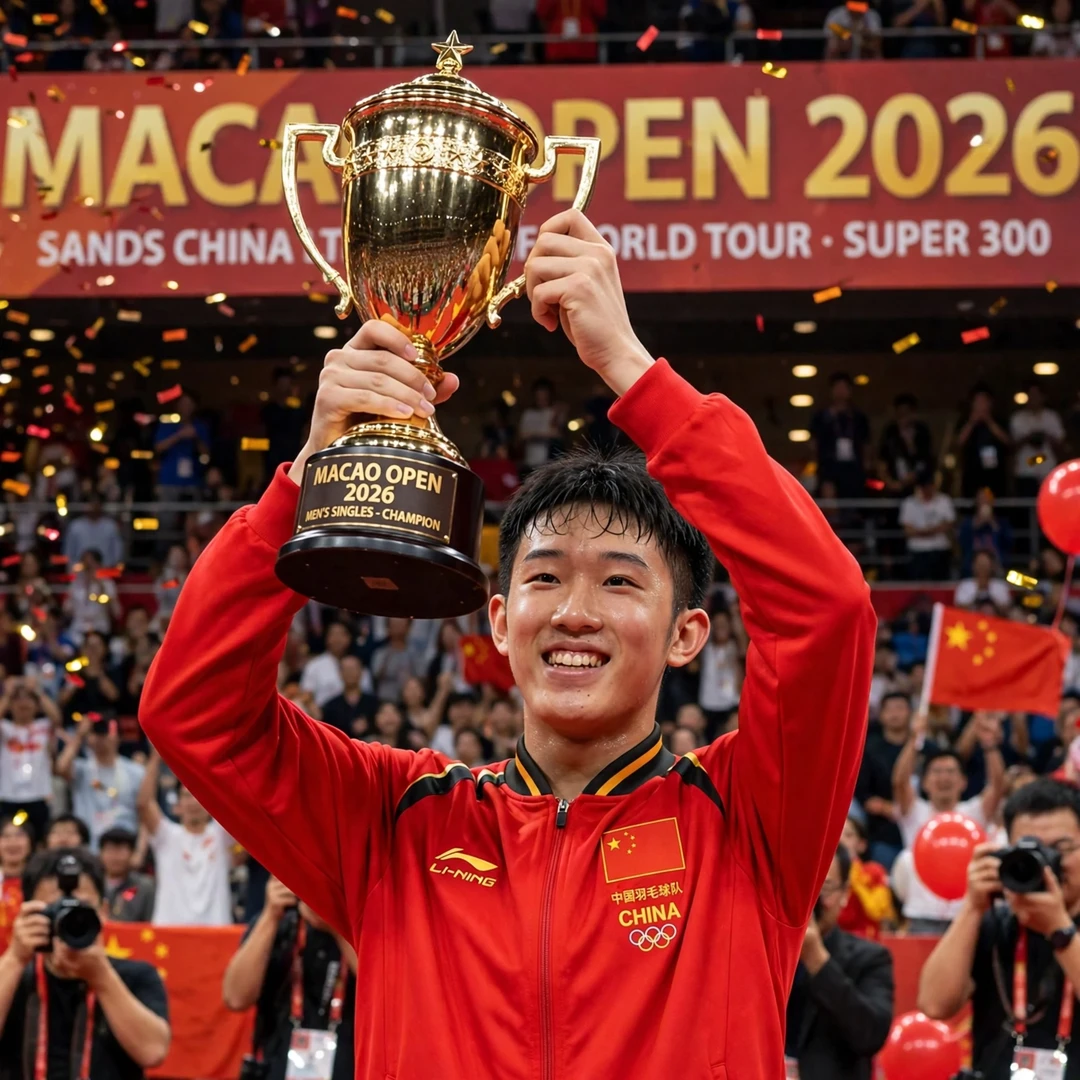 Hu Zhe An Macau Open celebration Hu Zhe An lifting the 2026 Macau Open trophy (AI-generated)