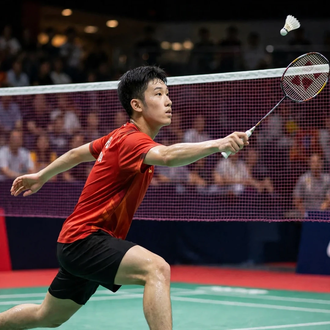 Hu Zhe An net play Hu Zhe An playing a tumbling net shot (AI-generated)