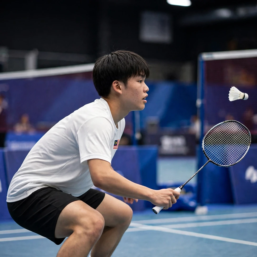 Huan Kai Hern in a low defensive crouch (AI-generated) Huan Kai Hern in a low defensive crouch (AI-generated)