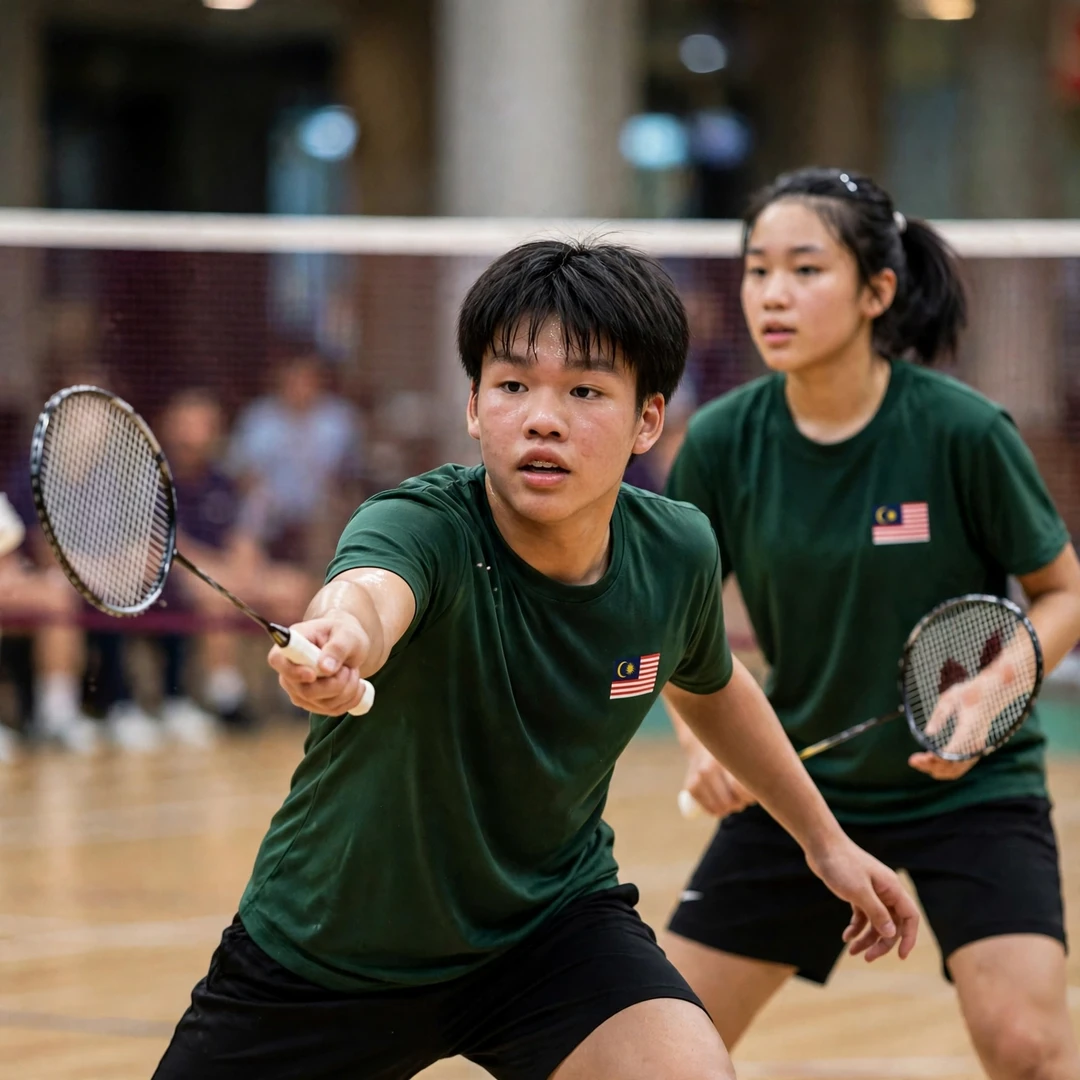 Huan Kai Hern playing mixed doubles for Selangor in the national inter-state under-18 team final (AI-generated) Huan Kai Hern playing mixed doubles for Selangor in the national inter-state under-18 team final (AI-generated)