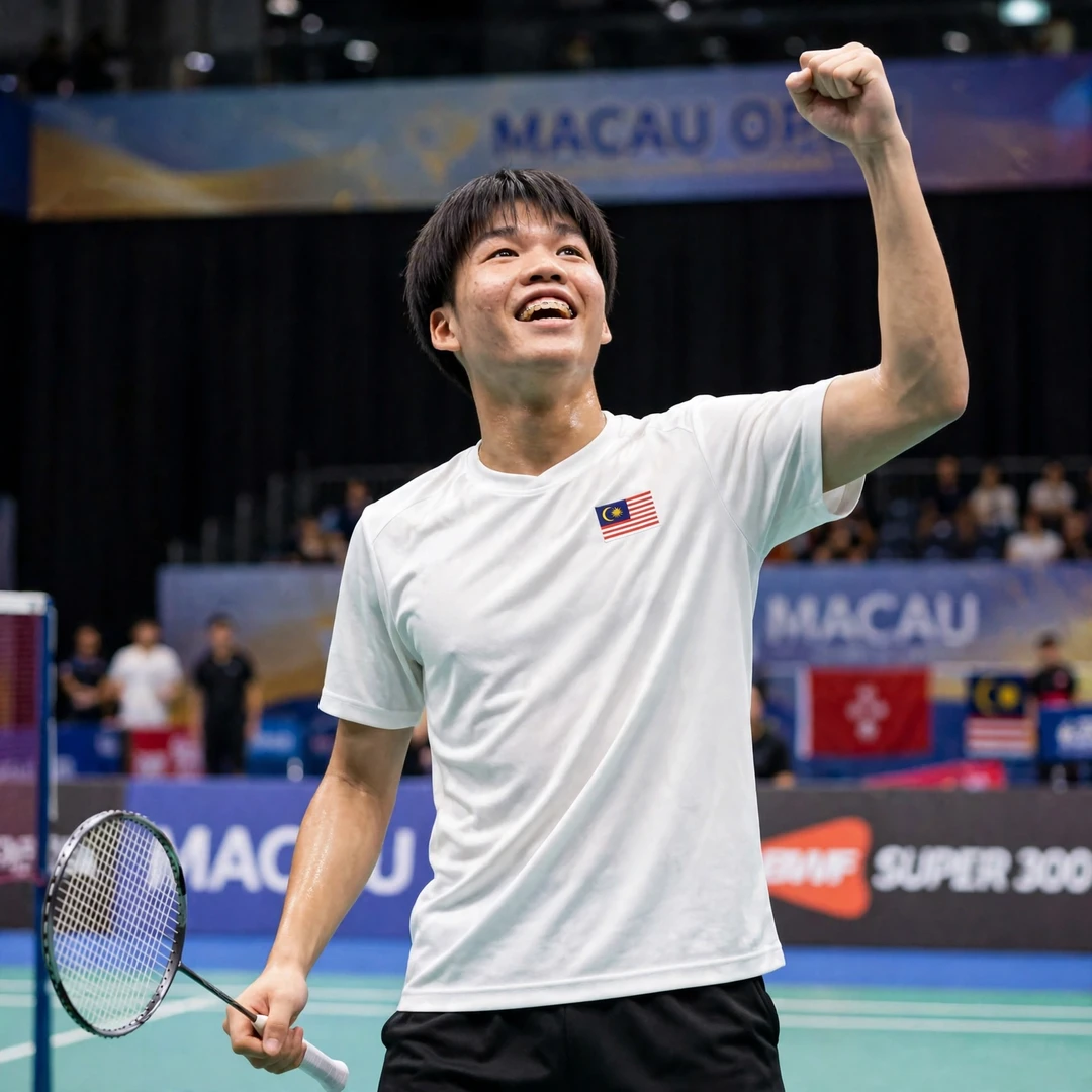 Huan Kai Hern celebrating his Macau Open win over Misha Zilberman (AI-generated) Huan Kai Hern celebrating his Macau Open win over Misha Zilberman (AI-generated)