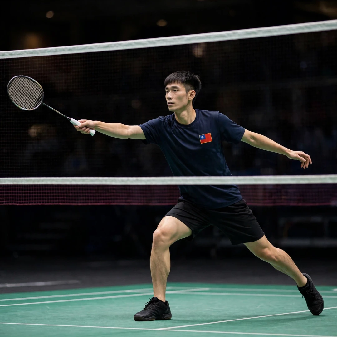 Huang Ping-Hsien playing a net shot at the Kaohsiung Masters 2025 (AI-generated) Huang Ping-Hsien playing a net shot at the Kaohsiung Masters 2025 (AI-generated)
