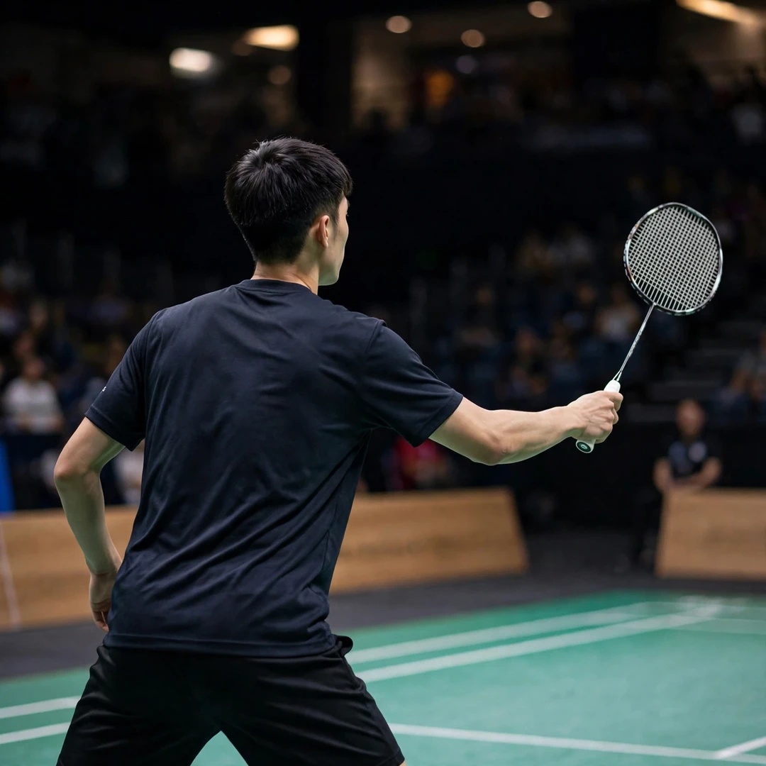 Huang Ping-Hsien playing a forehand drive, seen from behind (AI-generated) Huang Ping-Hsien playing a forehand drive, seen from behind (AI-generated)