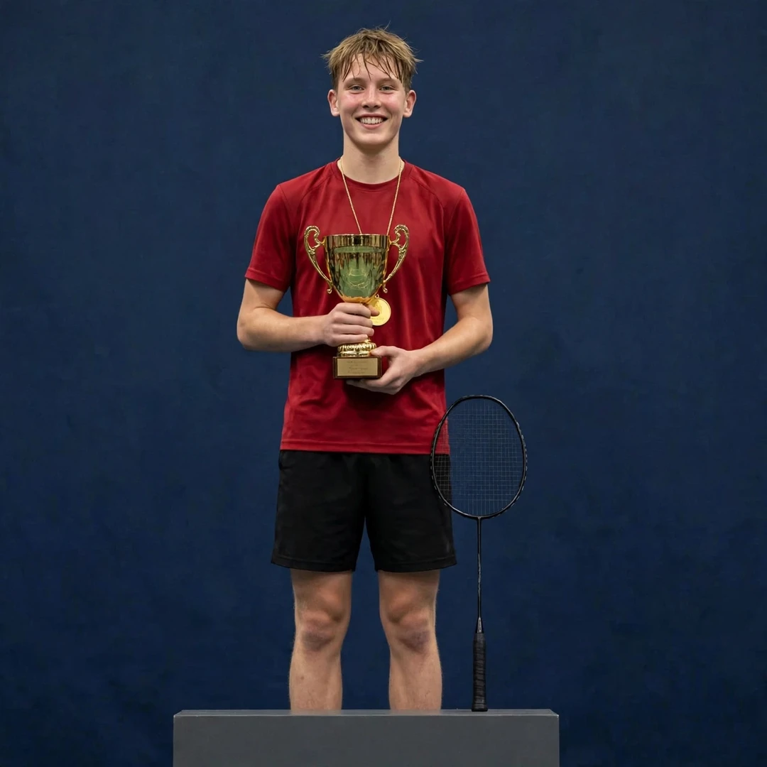 Jakob Houe on the podium with his trophy at the Hungarian International in Budapest (AI-generated) Jakob Houe on the podium with his trophy at the Hungarian International in Budapest (AI-generated)