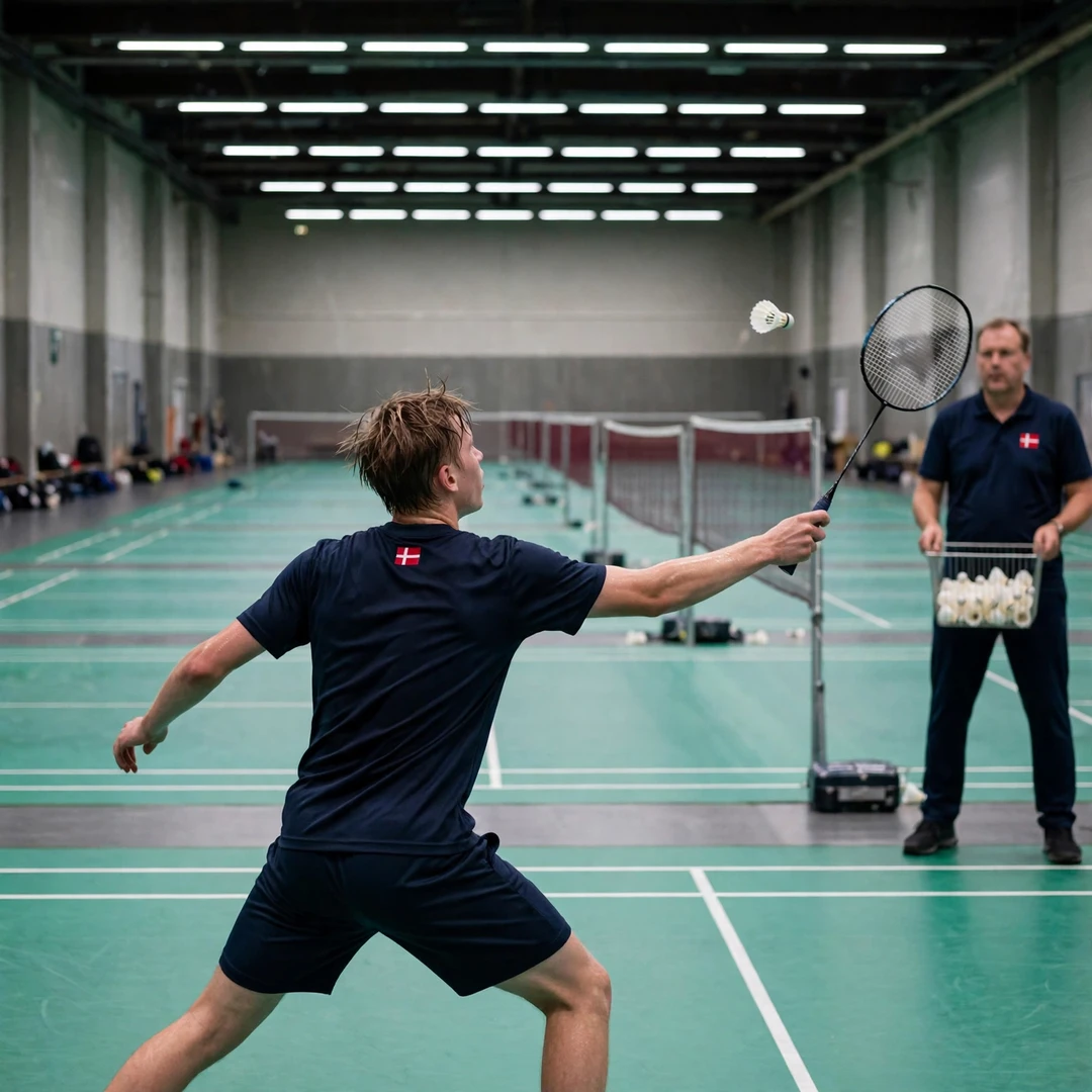 Jakob Houe training on court in Denmark (AI-generated) Jakob Houe training on court in Denmark (AI-generated)