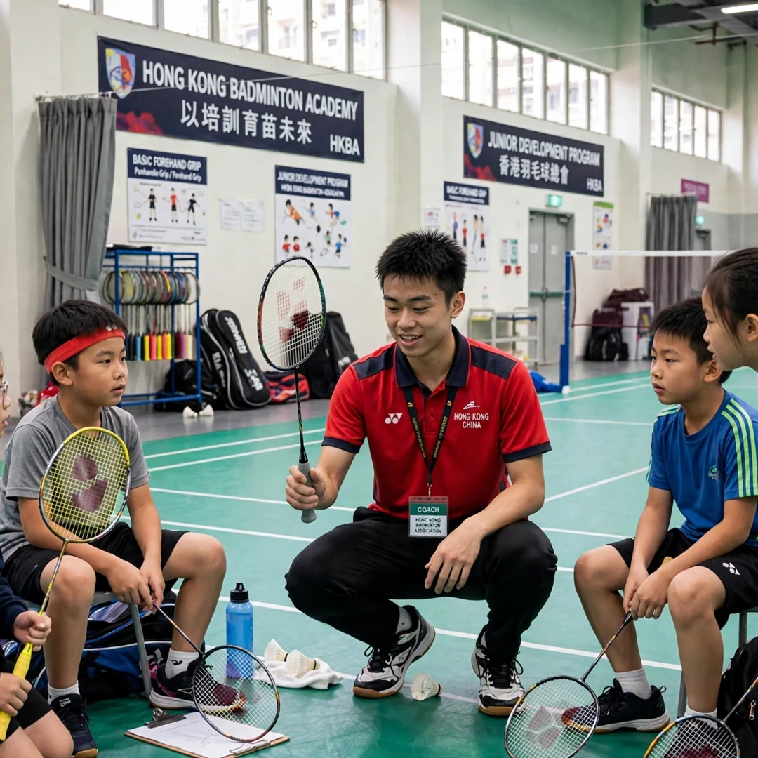 Jason Gunawan coaching junior badminton players Jason Gunawan demonstrating technique to junior players (AI-generated)