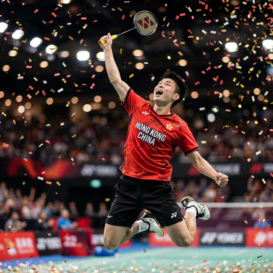 Jason Gunawan China Masters 2026 champion celebration Jason Gunawan celebrating his China Masters 2026 title (AI-generated)