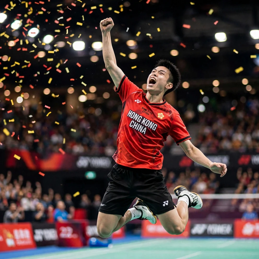 Jason Gunawan China Masters 2026 Super 750 champion Jason Gunawan celebrating his China Masters 2026 title in Shenzhen (AI-generated)