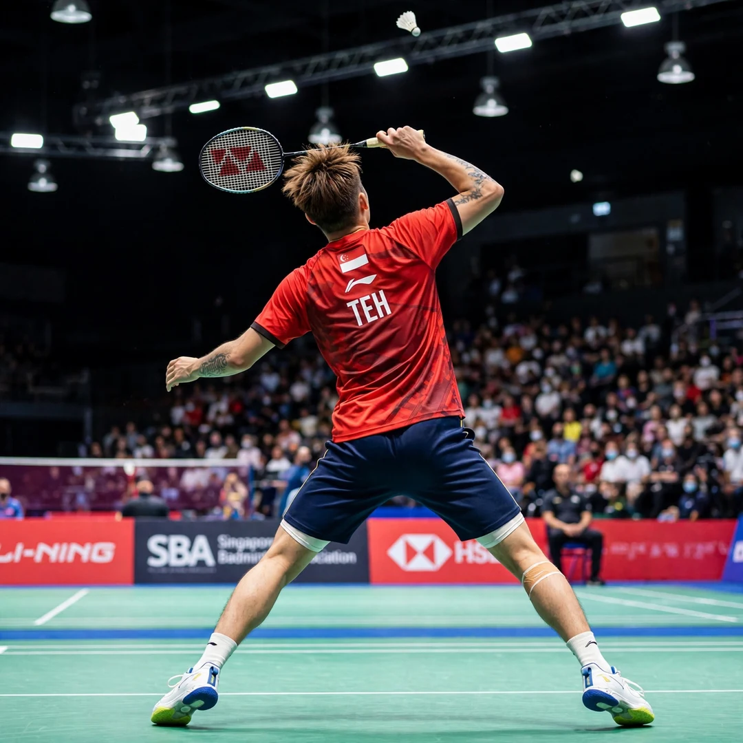 Jia Heng Teh backhand Jia Heng Teh playing a backhand clear (AI-generated)