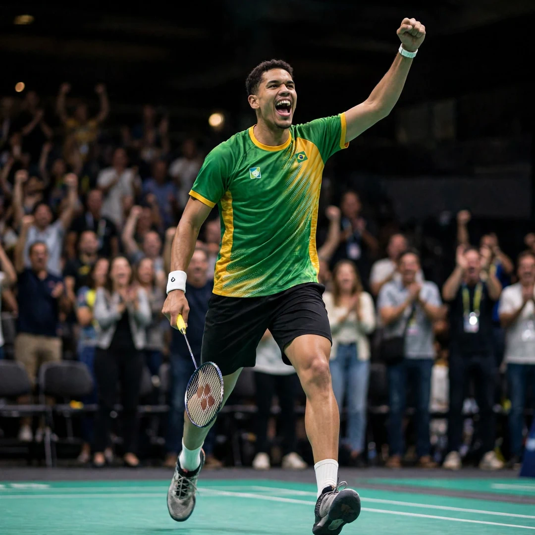 Jonathan Matias of Brazil celebrating a victory (AI-generated) Jonathan Matias of Brazil celebrating a victory (AI-generated)