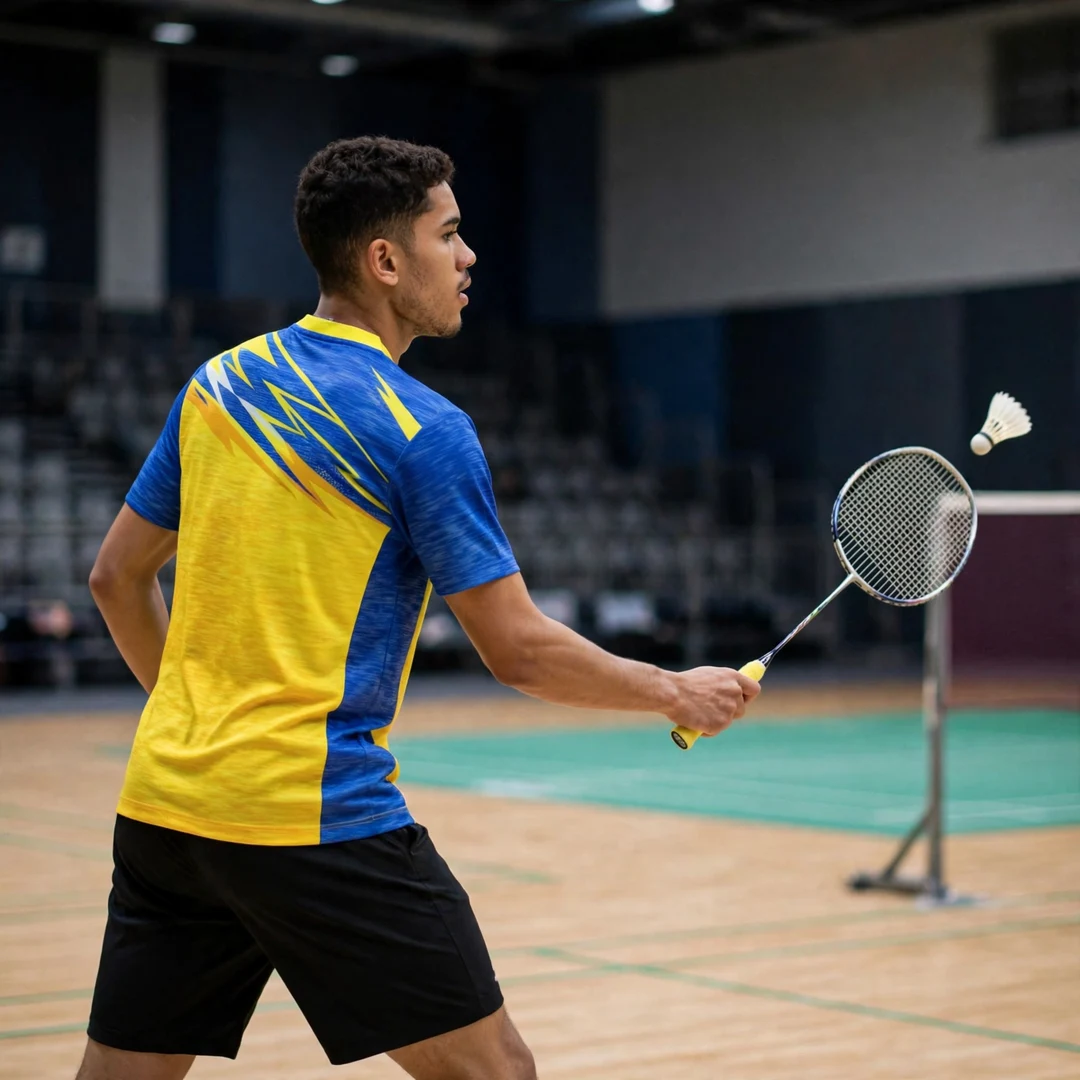 Jonathan Matias of Brazil playing a forehand drive, seen from behind (AI-generated) Jonathan Matias of Brazil playing a forehand drive, seen from behind (AI-generated)