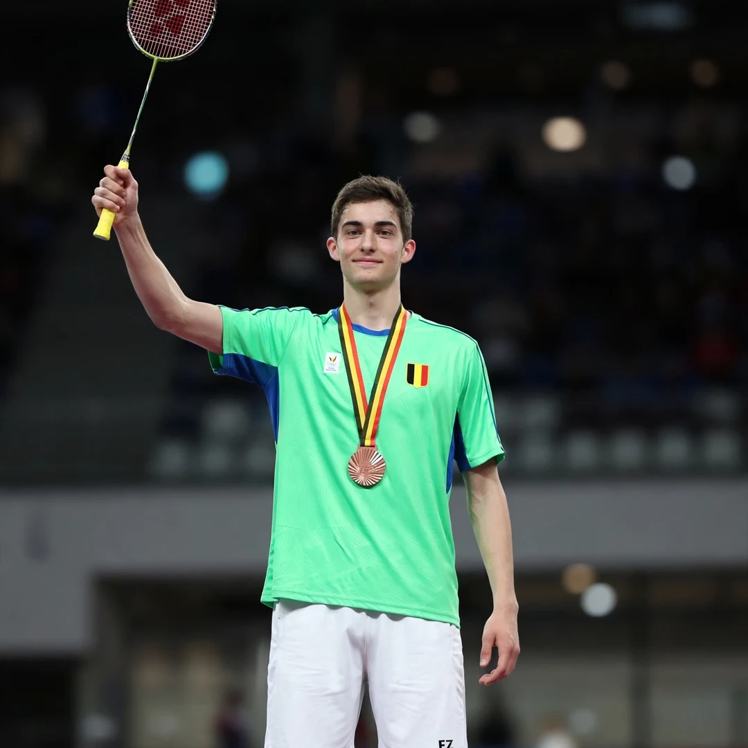 Julien Carraggi Youth Olympic bronze medal Julien Carraggi holding his Youth Olympic bronze medal on the podium in Buenos Aires (AI-generated)