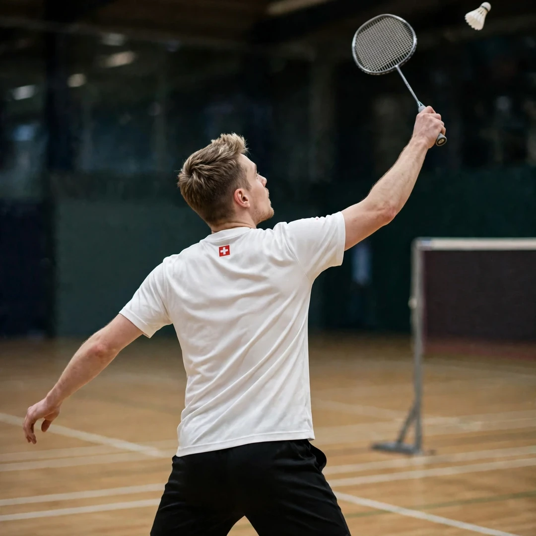 Julien Scheiwiller playing a backhand shot with his right hand (AI-generated) Julien Scheiwiller playing a backhand shot with his right hand (AI-generated)