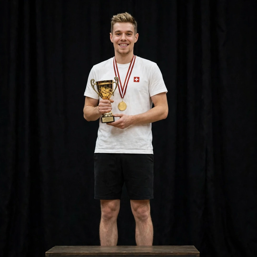 Julien Scheiwiller on the podium with the Jamaica International 2026 trophy and gold medal (AI-generated) Julien Scheiwiller on the podium with the Jamaica International 2026 trophy and gold medal (AI-generated)