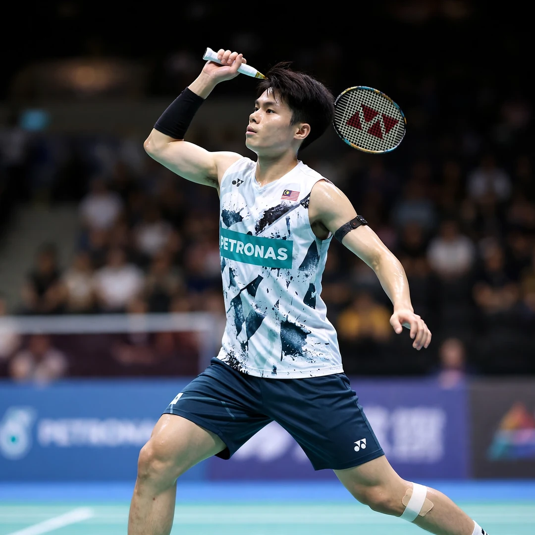 Justin Hoh backhand AI-generated Justin Hoh playing a backhand from the deep corner with his right hand (AI-generated)