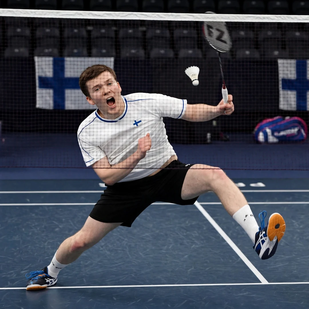 Kalle Koljonen playing a tumbling net shot (AI-generated) Kalle Koljonen playing a tumbling net shot (AI-generated)