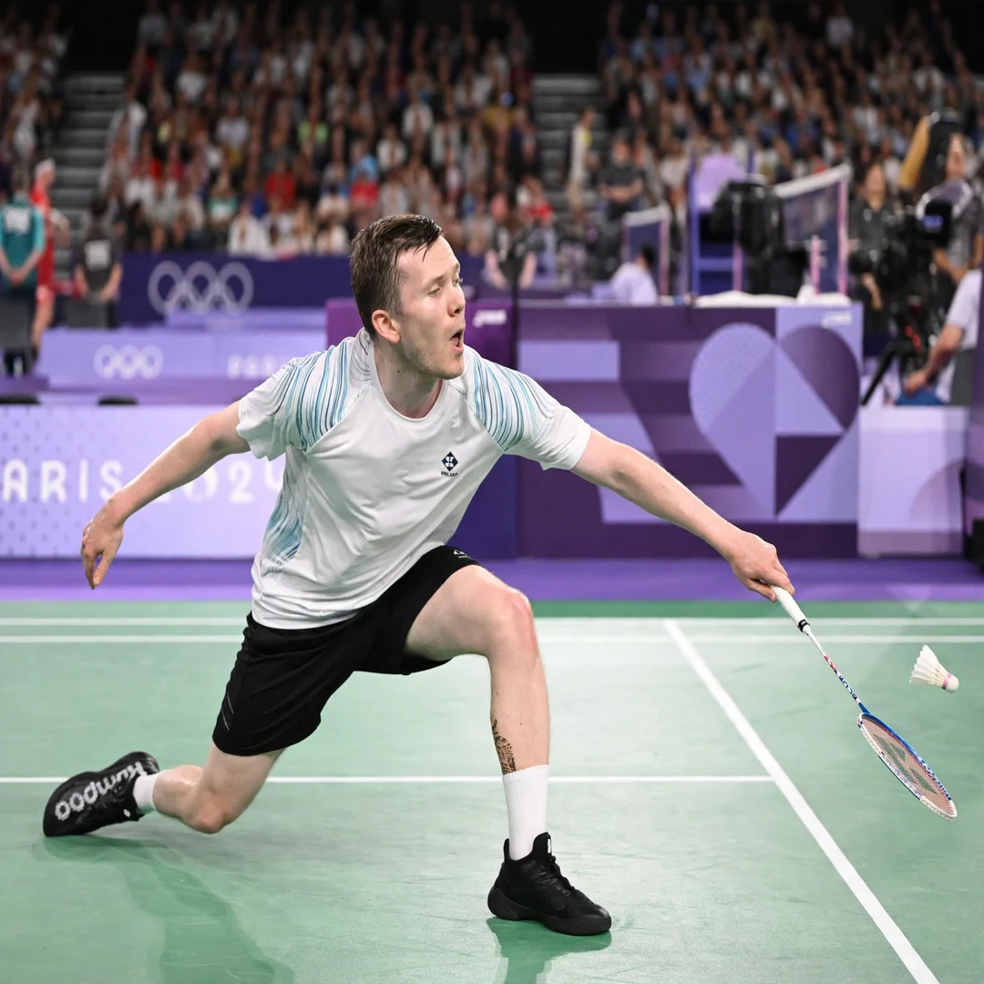 Kalle Koljonen lunging for a forehand at the Paris 2024 Olympic Games (AI-generated) Kalle Koljonen lunging for a forehand at the Paris 2024 Olympic Games (AI-generated)