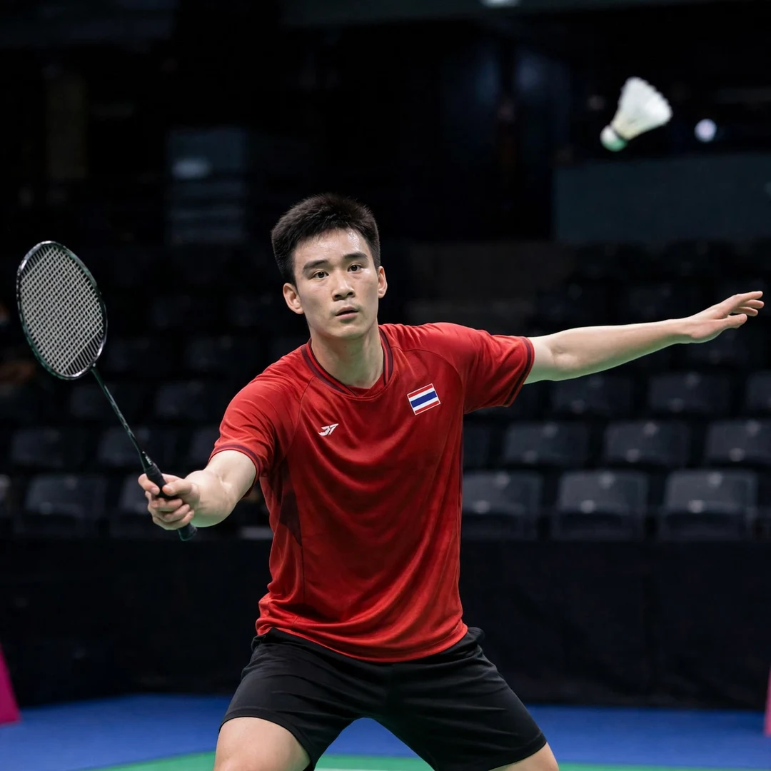 Kantaphon Wangcharoen Kantaphon Wangcharoen stretched out wide reaching for a backhand (AI-generated)