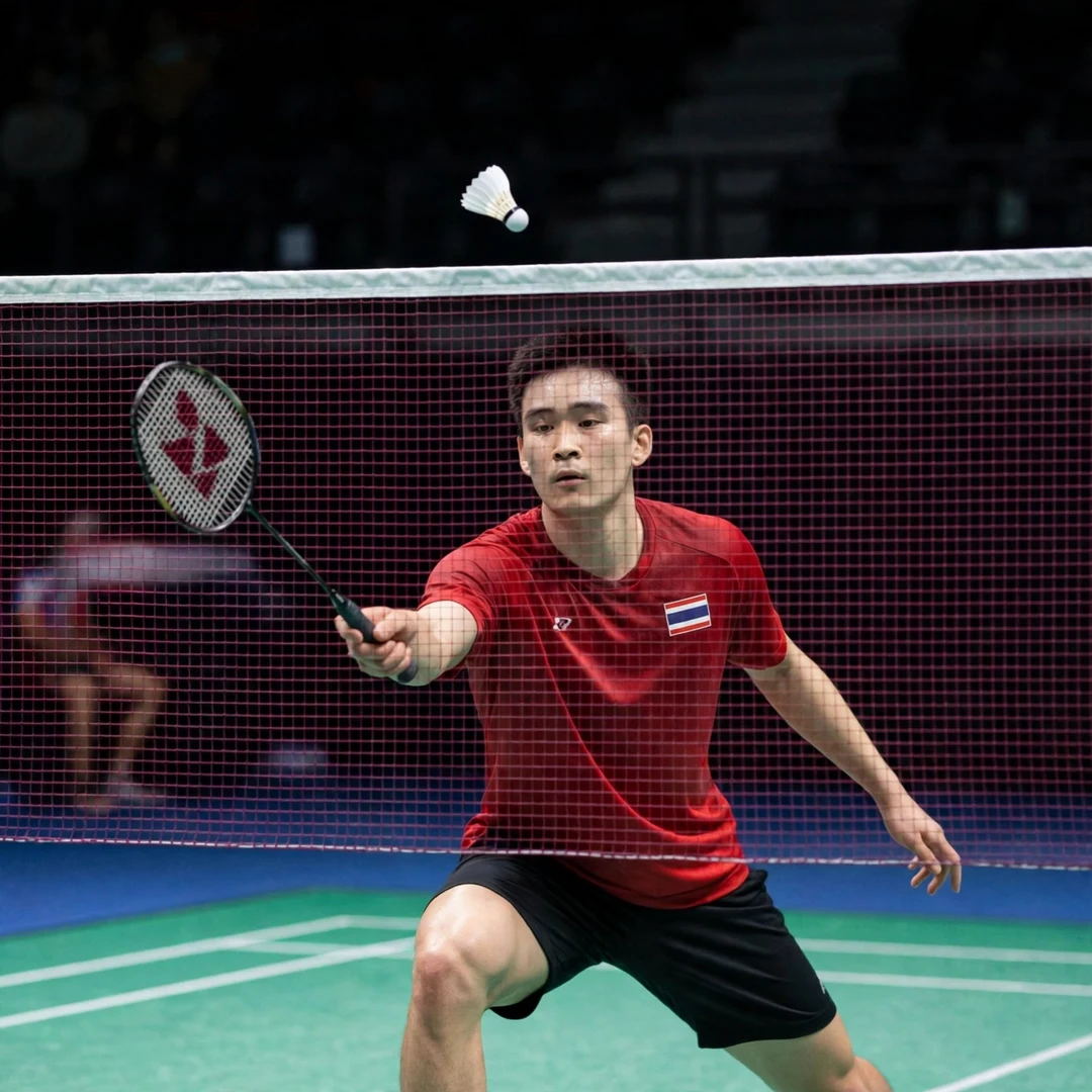 Kantaphon Wangcharoen Kantaphon Wangcharoen playing a tumbling net shot at the net (AI-generated)